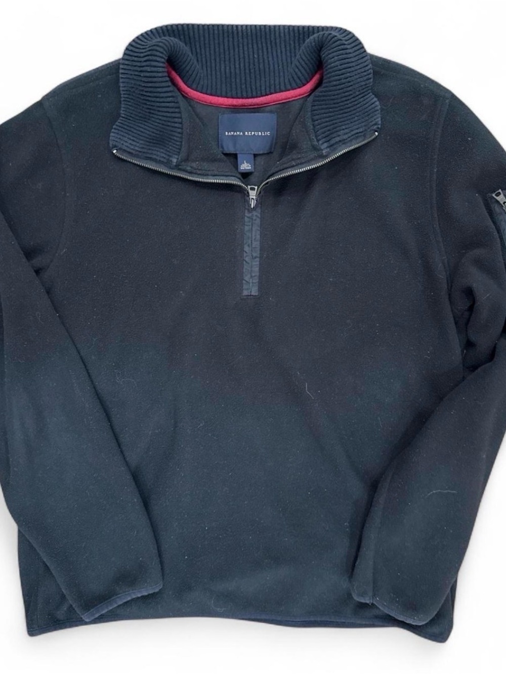 Banana Republic Men's Black Half-Zip Sweater with Red Trim